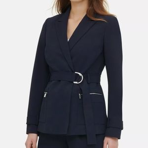 CALVIN KLEIN Womens Navy Belted Jacket